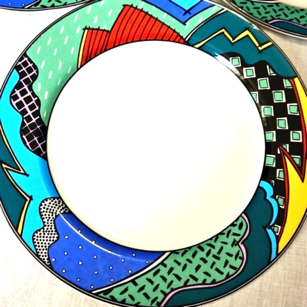 2 Vintage Christopher Stuart Hk100 Rave Fine China Geometric 7.5 " Salad  Plates